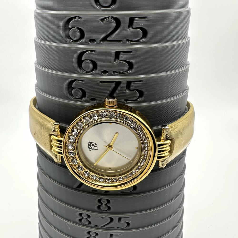 Elizabeth Taylor Gold Tone Rhinestone Bezel Women's Quartz Watch Metallic Strap - Picture 9 of 9
